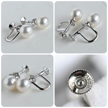 Tasaki Akoya genuine pearl necklace and earrings set in K14 silver with round pink-white pearls