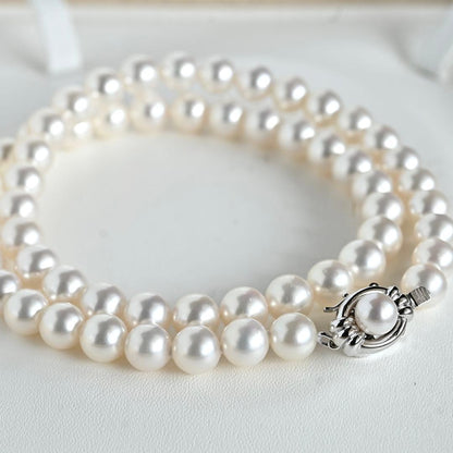 Tasaki Akoya genuine pearl necklace and earrings set in K14 silver with round pink-white pearls
