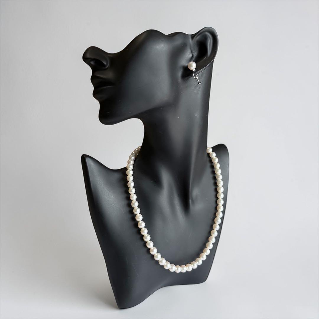 Tasaki Akoya genuine pearl necklace and earrings set in K14 silver with round pink-white pearls