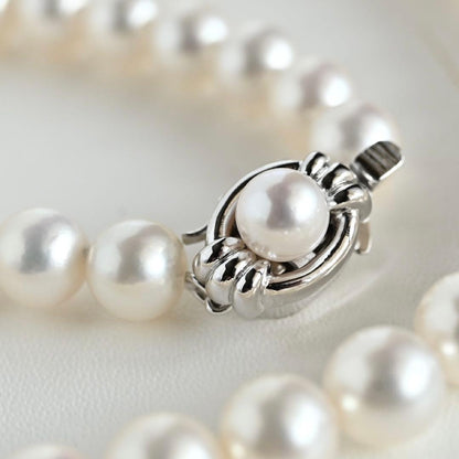 Tasaki Akoya genuine pearl necklace and earrings set in K14 silver with round pink-white pearls