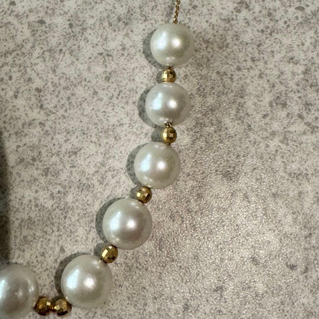 Honjin Akoya pearl necklace featuring 8.42mm white pearls on a 70cm K18 gold chain