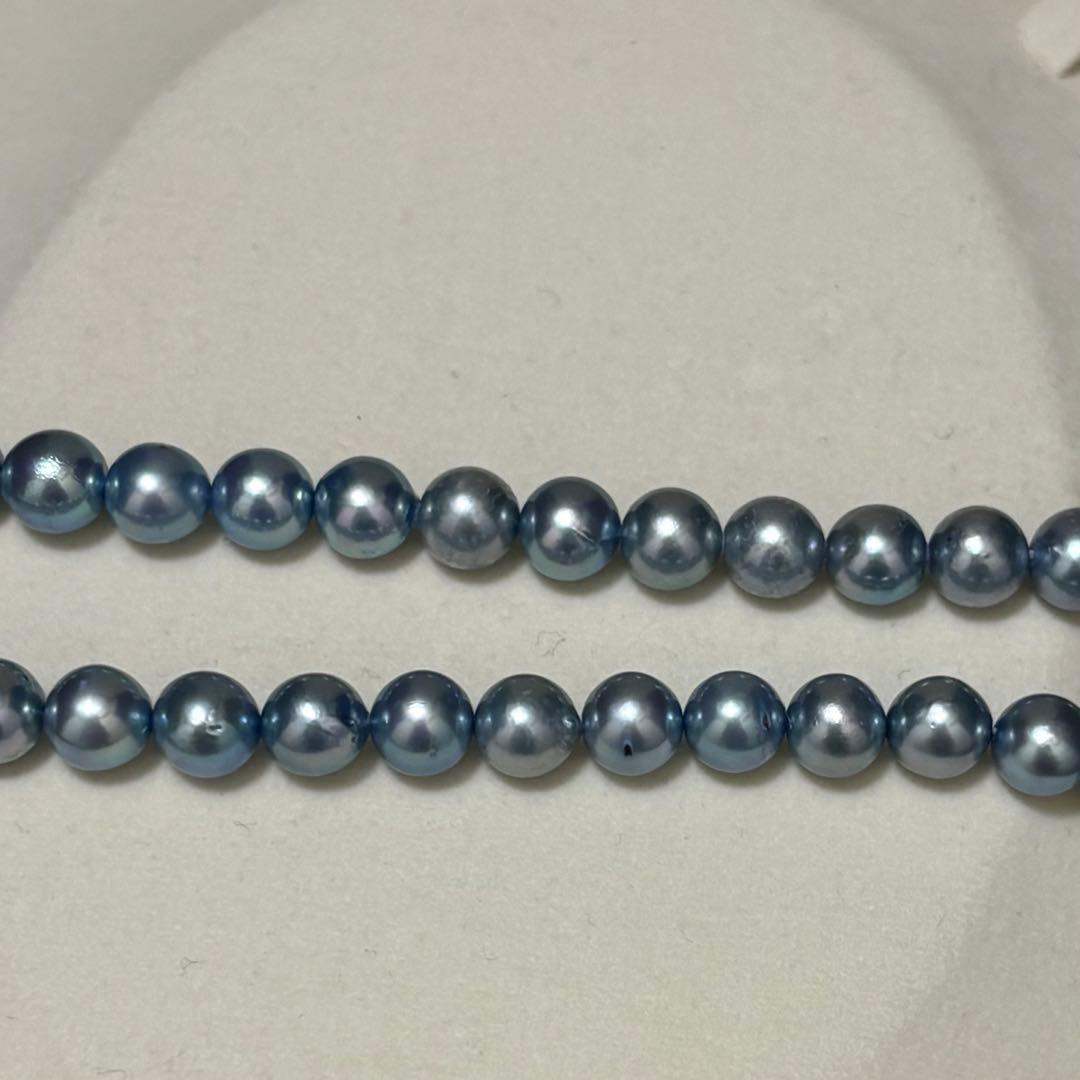 Akoya pearl necklace with 7.0-7.5 mm blue tone pearls, 43 cm length, sterling silver clasp