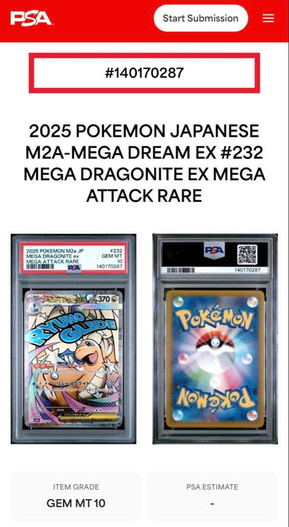 PSA 10 Pokemon Mega Dragonite ex MA — M High Class Pack MEGA Dream ex — Japanese
