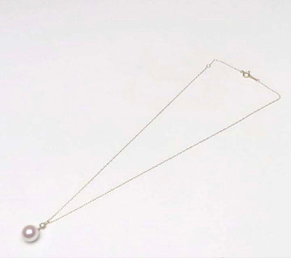 Akoya pearl necklace with 9.0mm round white blue pink pearls and 0.19ct diamond set in K18 gold