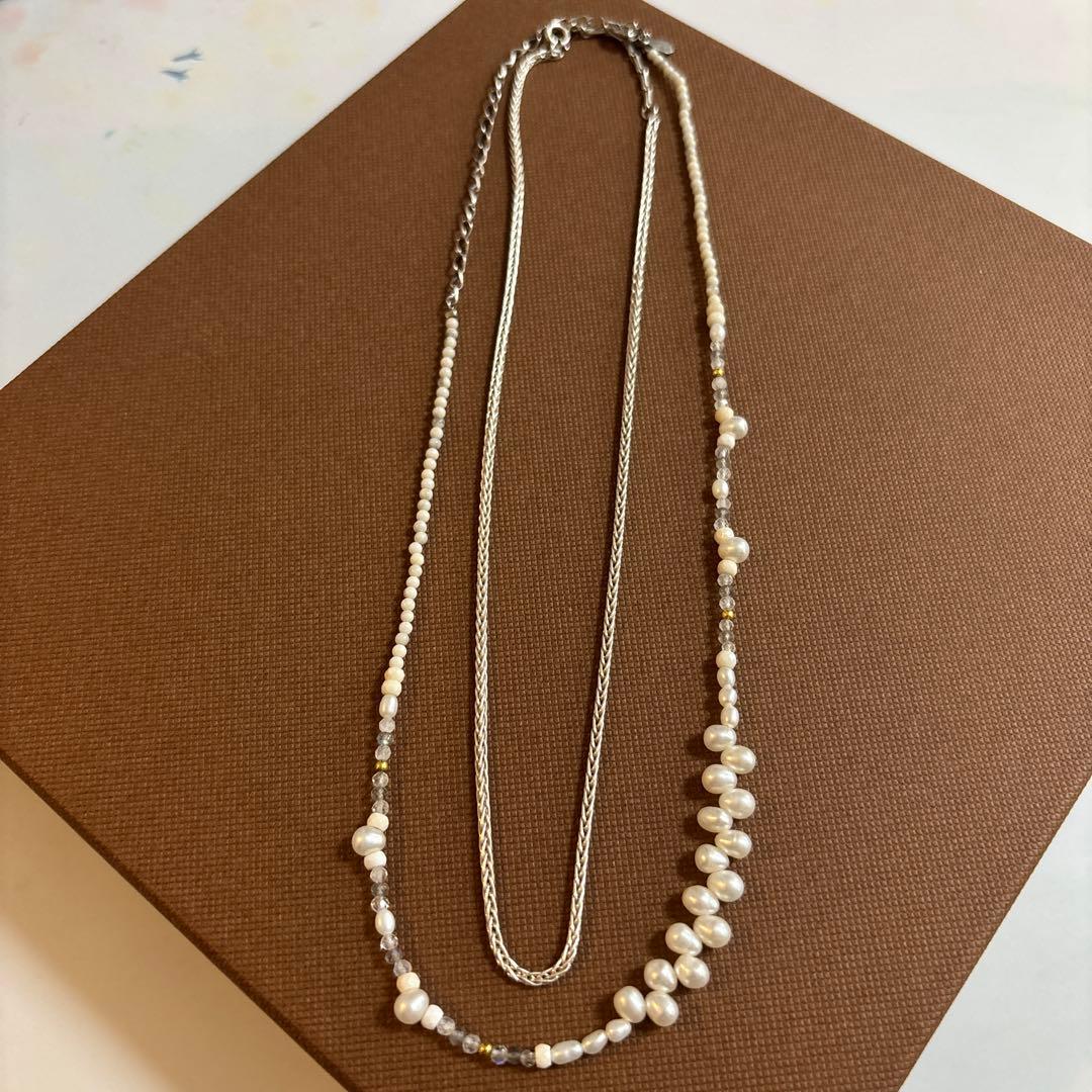 Aguatt two-strand necklace with multi-stone and pearl design in used condition