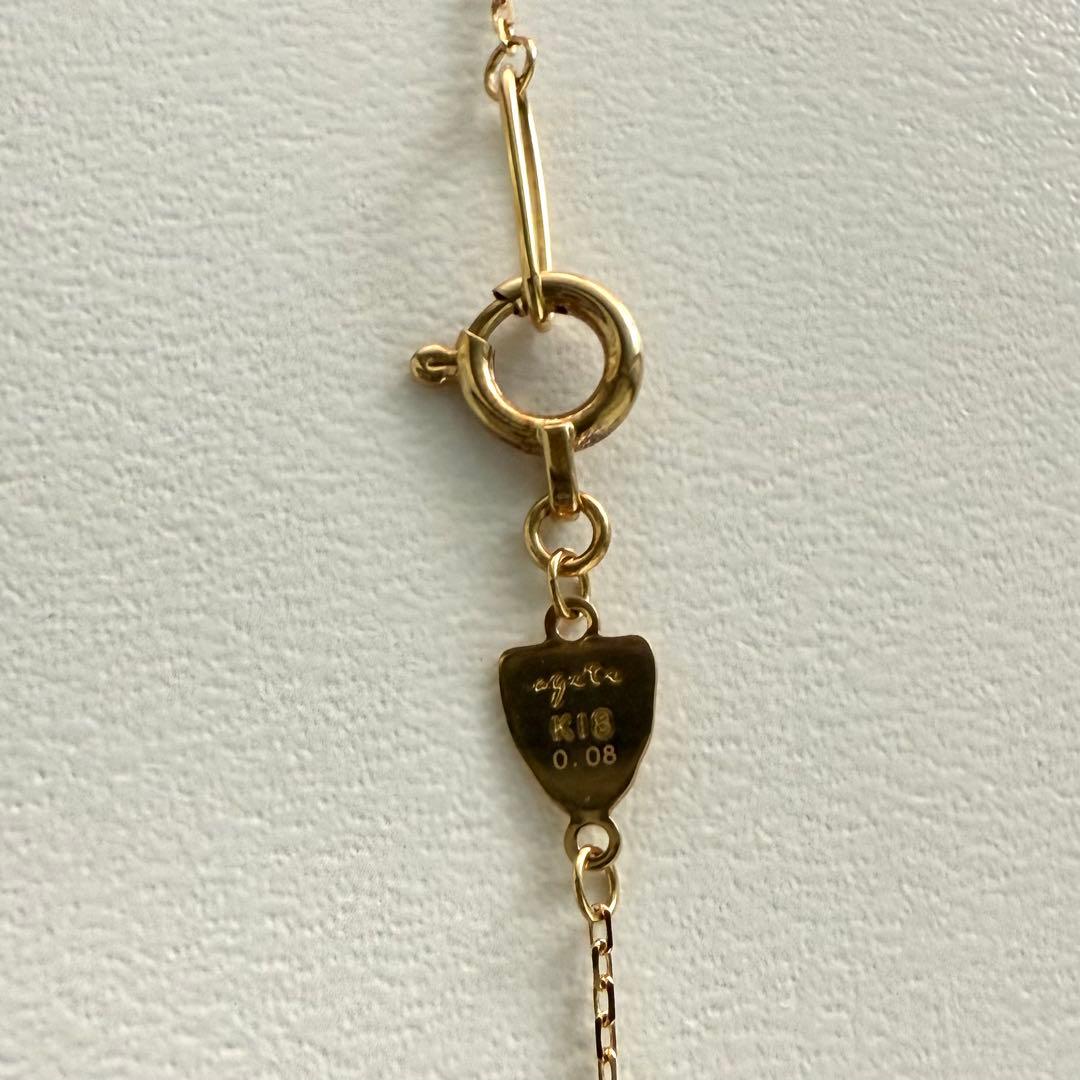 Agete Law K18 yellow gold necklace with 0.08 ct diamond and 40 cm chain displayed on white background