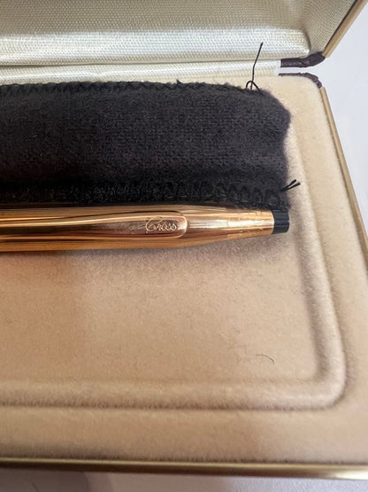 CROSS Gold Ballpoint Pen with shiny gold finish and dedicated protective case