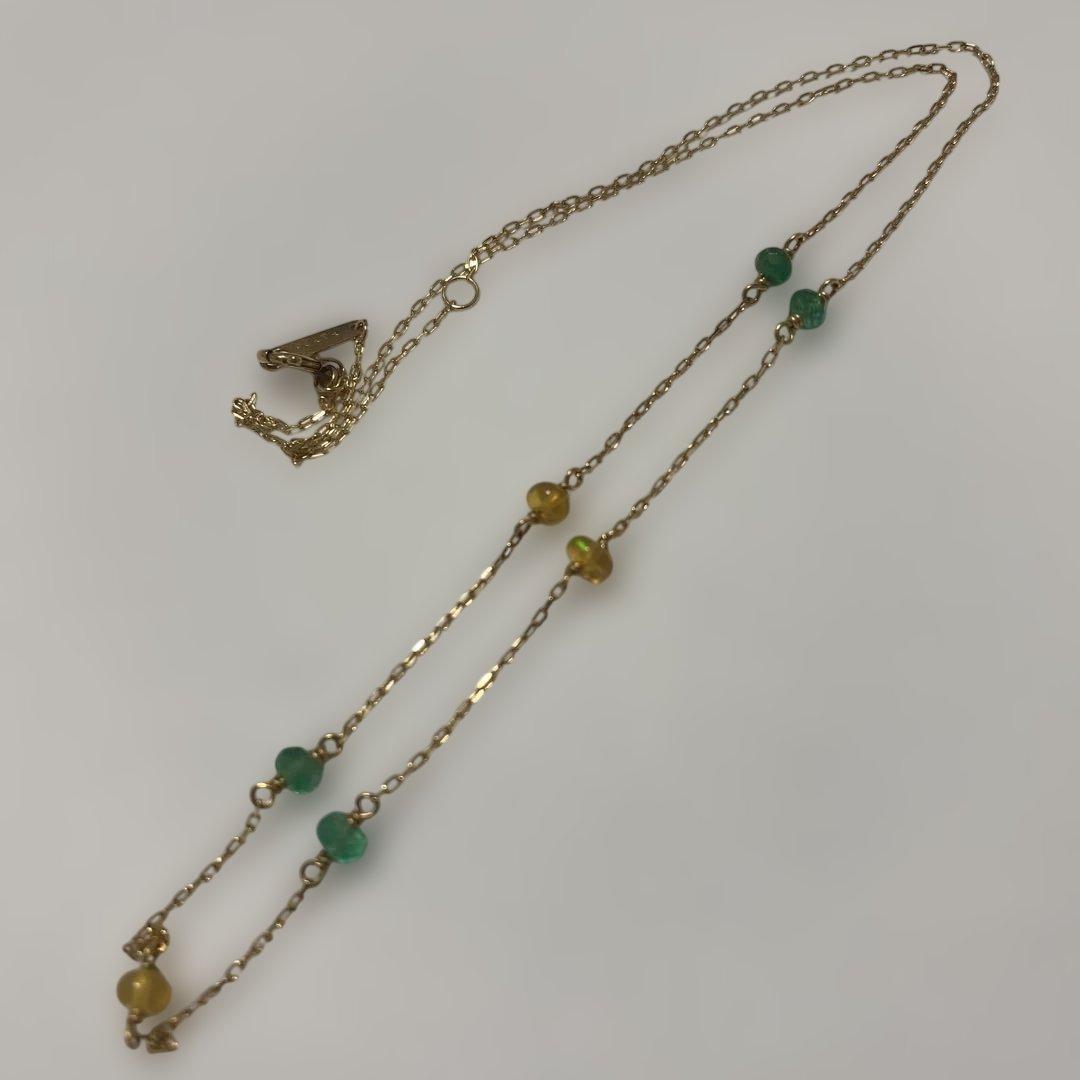 Agete K10 Emerald Opal Necklace in 10-karat gold, 40cm length with emerald and opal gemstones