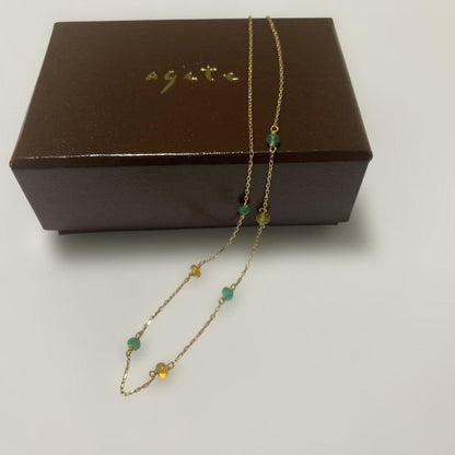 Agete K10 Emerald Opal Necklace in 10-karat gold, 40cm length with emerald and opal gemstones