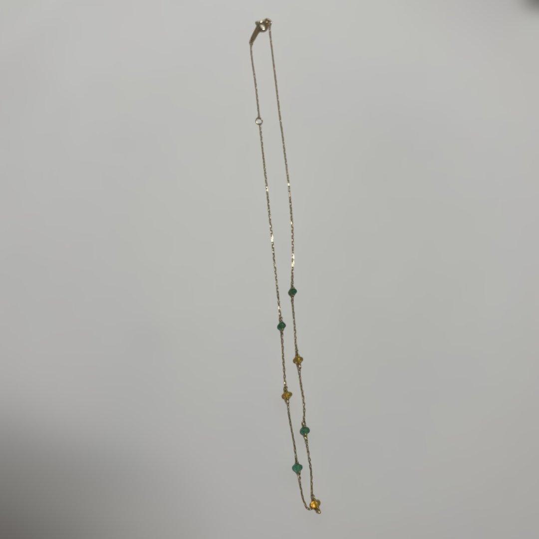 Agete K10 Emerald Opal Necklace in 10-karat gold, 40cm length with emerald and opal gemstones