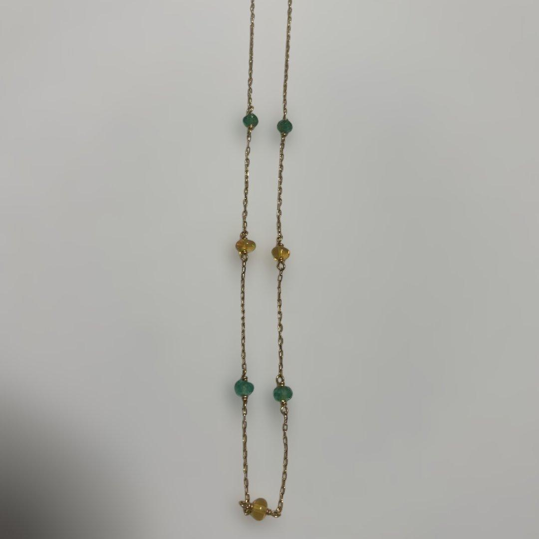 Agete K10 Emerald Opal Necklace in 10-karat gold, 40cm length with emerald and opal gemstones