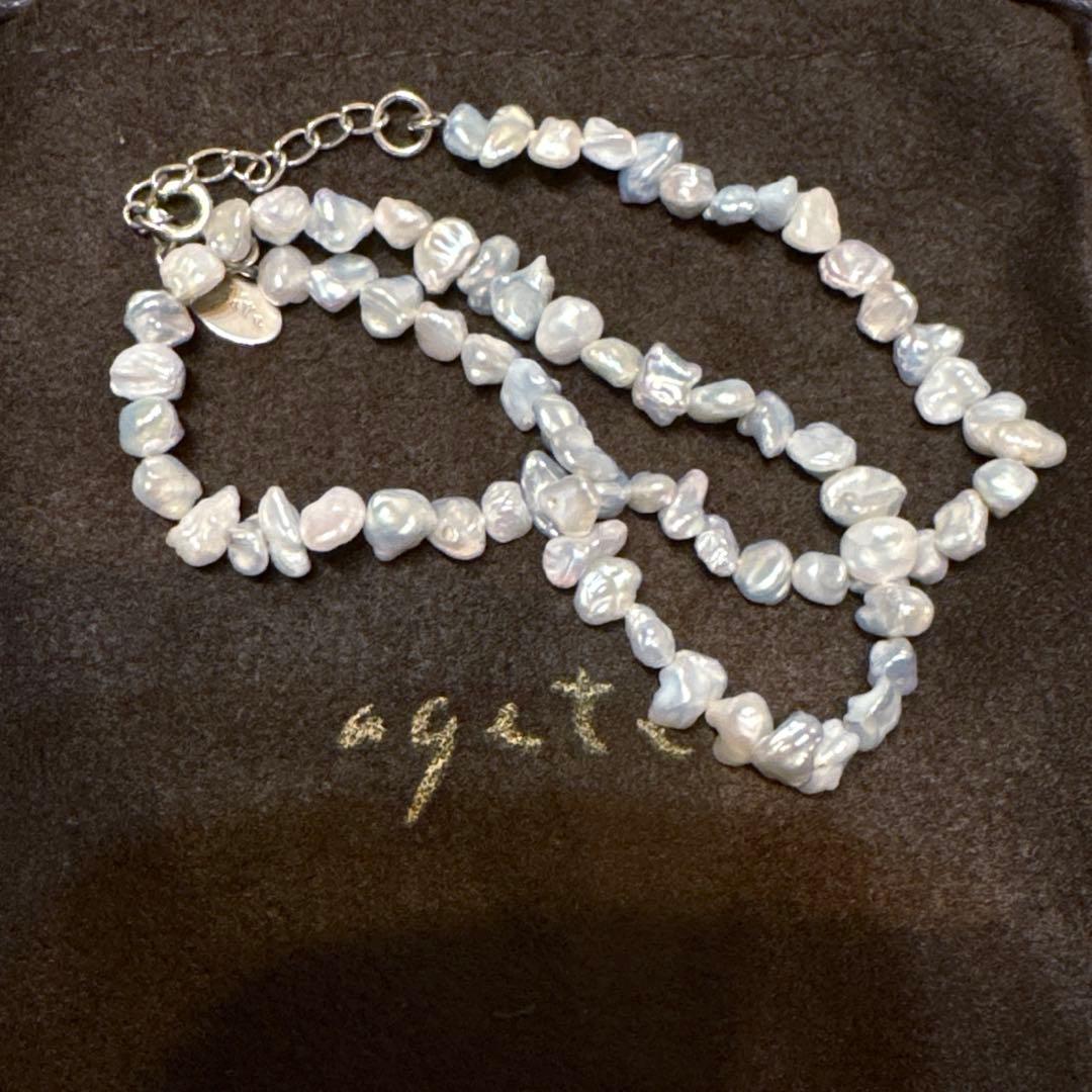 agete gray pearl necklace made of SV925 silver with 40cm length and gray pearls