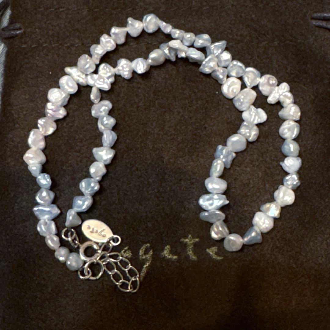 agete gray pearl necklace made of SV925 silver with 40cm length and gray pearls