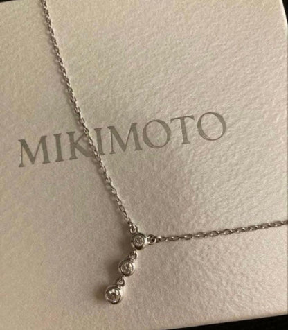 MIKIMOTO K18 White Gold Diamond Trilogie Necklace with 40cm chain and 1.5cm pendant