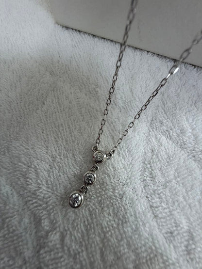 MIKIMOTO K18 White Gold Diamond Trilogie Necklace with 40cm chain and 1.5cm pendant