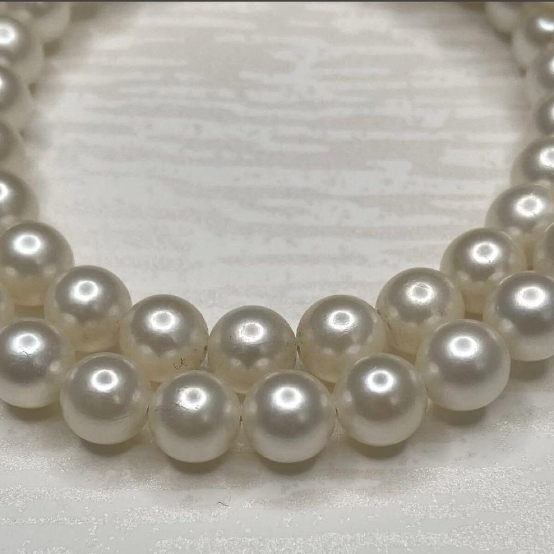 Akoya pearl necklace with 7.1-7.6mm round white pearls and silver clasp, 43cm length