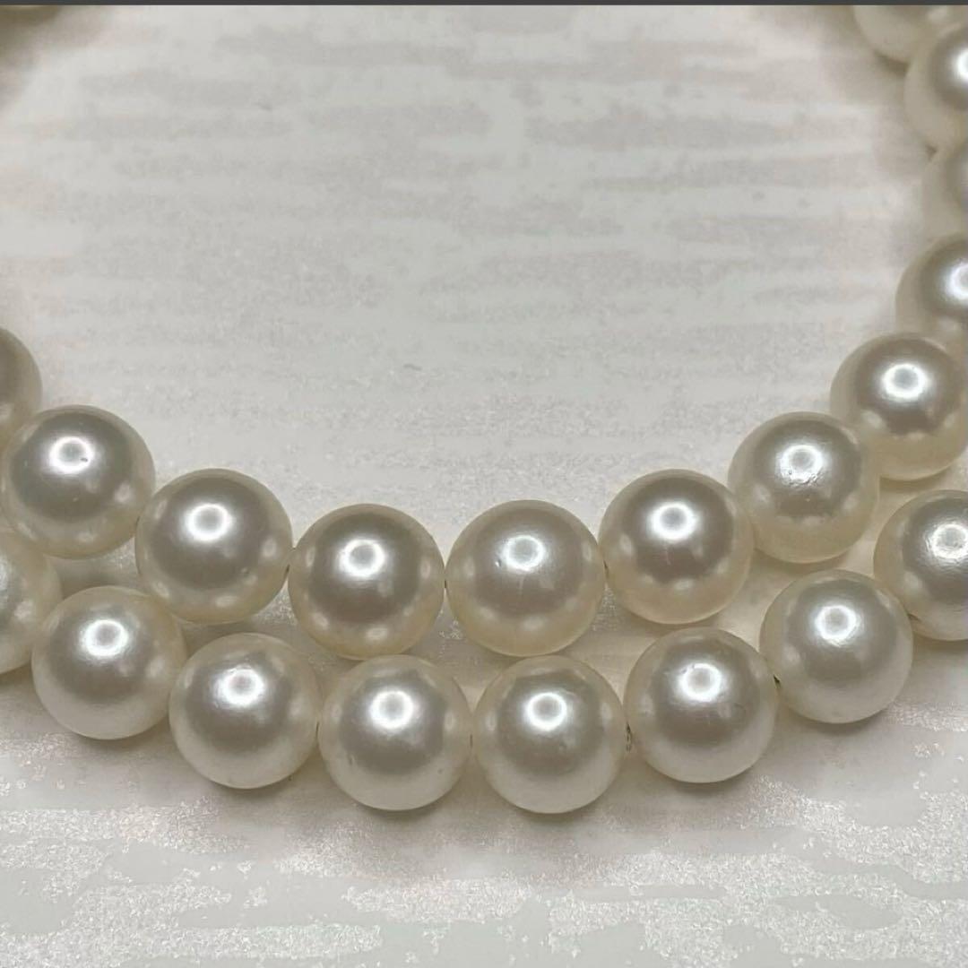 Akoya pearl necklace with 7.1-7.6mm round white pearls and silver clasp, 43cm length