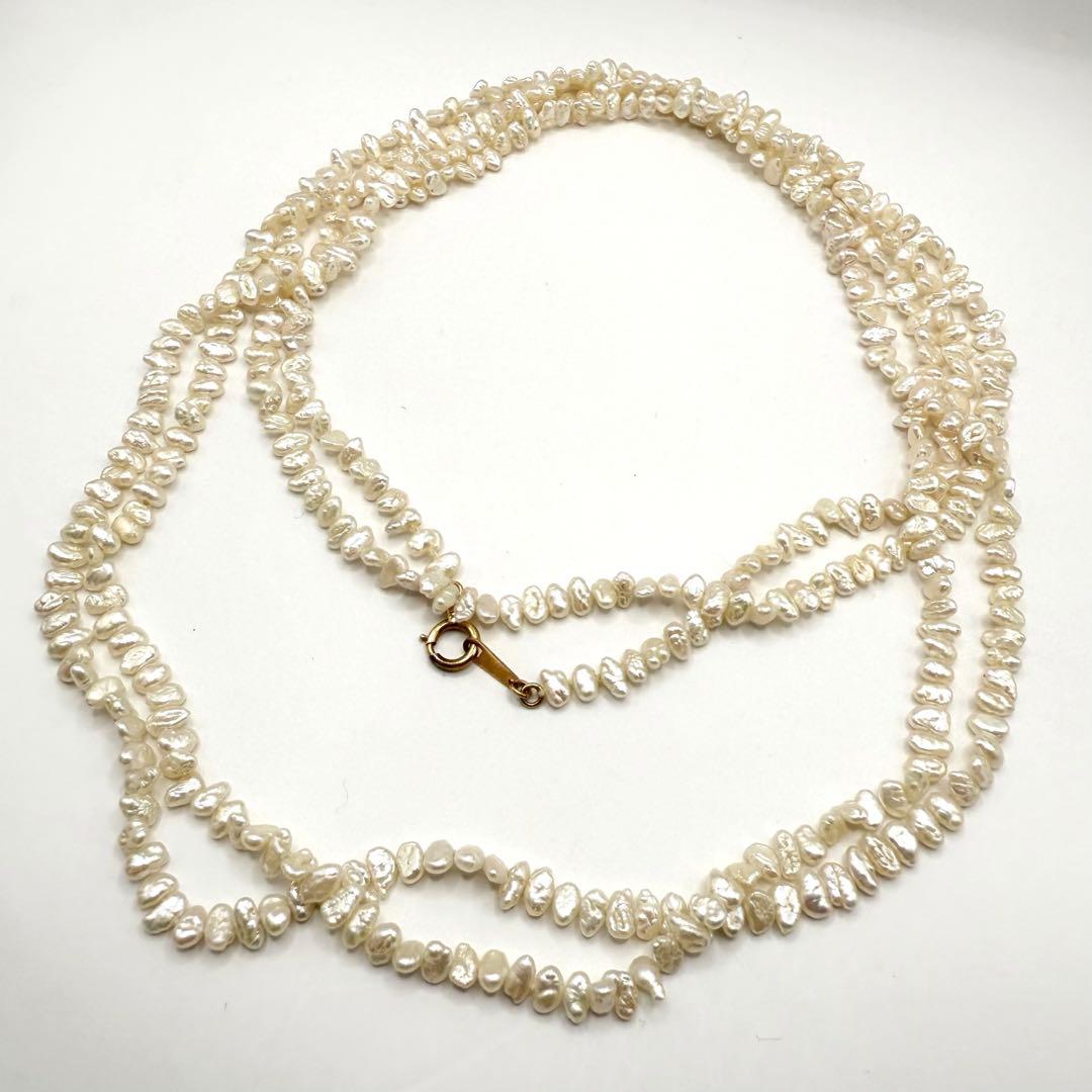 Yamato Akoya pearl long necklace in K18 gold with small 0.3x0.5 cm pearls, 148 cm length, formal jewelry