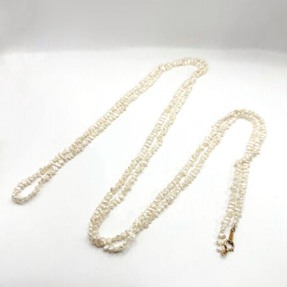 Yamato Akoya pearl long necklace in K18 gold with small 0.3x0.5 cm pearls, 148 cm length, formal jewelry