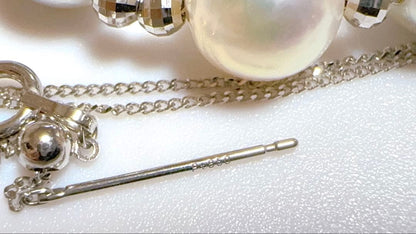 Pt850 natural multi-color Akoya pearl station necklace with adjustable slide pin type chain
