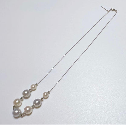 Pt850 natural multi-color Akoya pearl station necklace with adjustable slide pin type chain