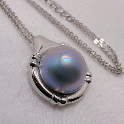 Tasaki Silver Mabe Pearl Necklace with 13.1mm pearl on adjustable silver chain