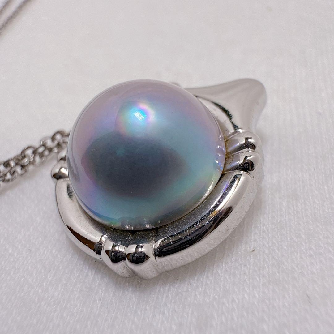 Tasaki Silver Mabe Pearl Necklace with 13.1mm pearl on adjustable silver chain