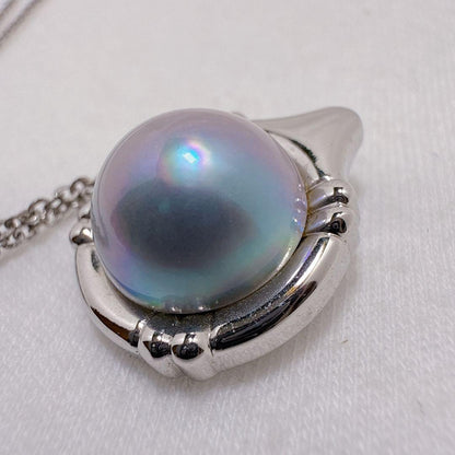 Tasaki Silver Mabe Pearl Necklace with 13.1mm pearl on adjustable silver chain