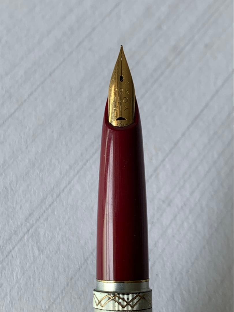 Pilot fountain pen with 22K gold nib showing slight discoloration on the body