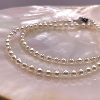Akoya baby pearl necklace with 3.5-4 mm white pearls, 41 cm length, featuring s925 clasp