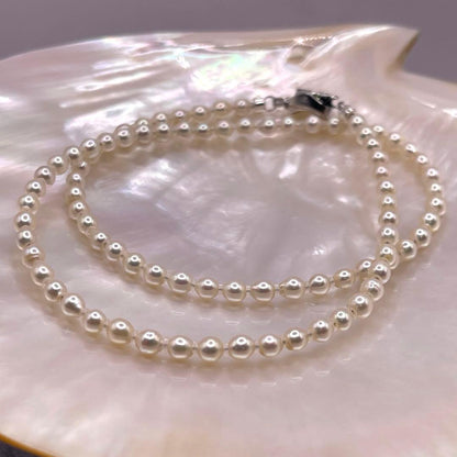 Akoya baby pearl necklace with 3.5-4 mm white pearls, 41 cm length, featuring s925 clasp
