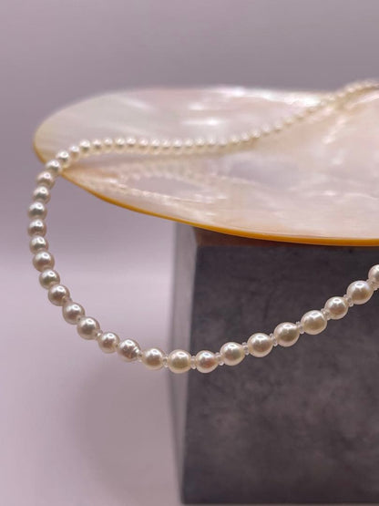 Akoya baby pearl necklace with 3.5-4 mm white pearls, 41 cm length, featuring s925 clasp