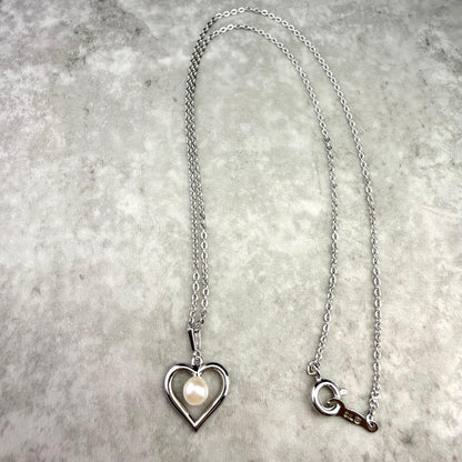 Mikimoto heart-shaped necklace with 5mm pearl on 38.5 cm SV925 silver chain