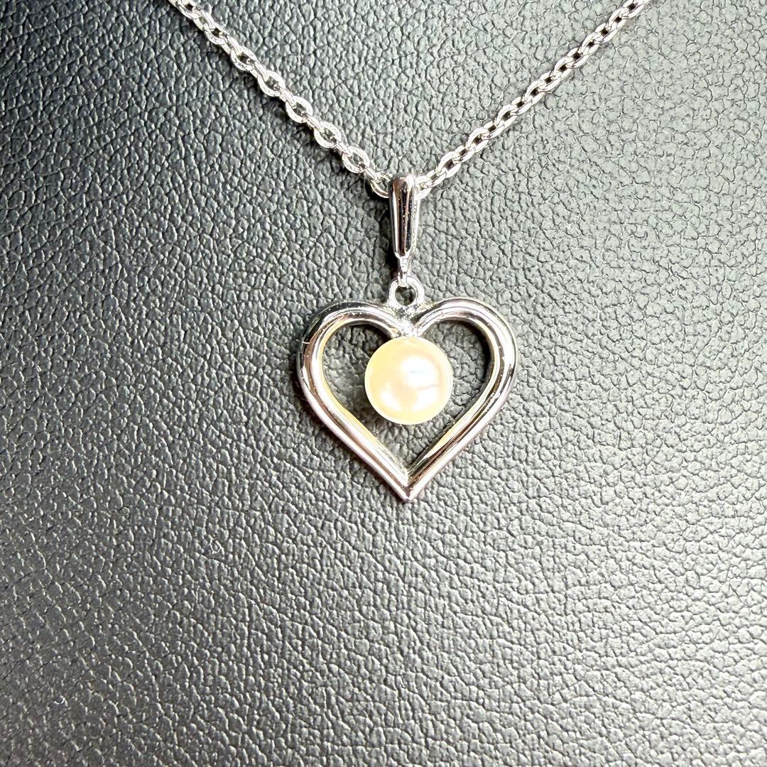 Mikimoto heart-shaped necklace with 5mm pearl on 38.5 cm SV925 silver chain