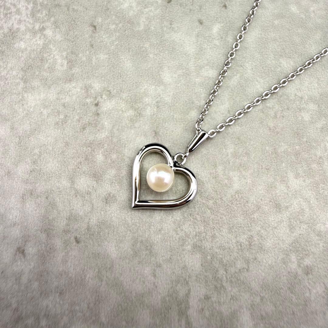 Mikimoto heart-shaped necklace with 5mm pearl on 38.5 cm SV925 silver chain