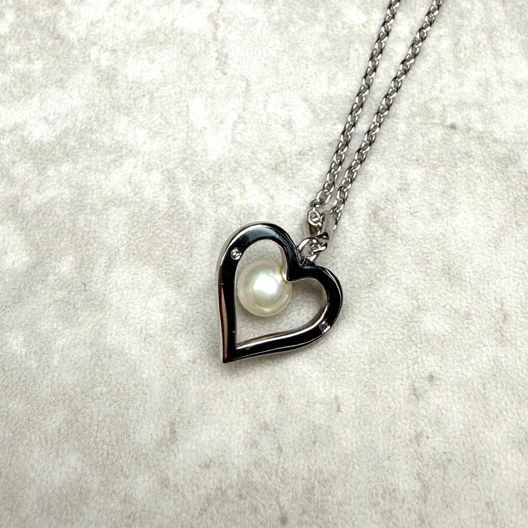 Mikimoto heart-shaped necklace with 5mm pearl on 38.5 cm SV925 silver chain