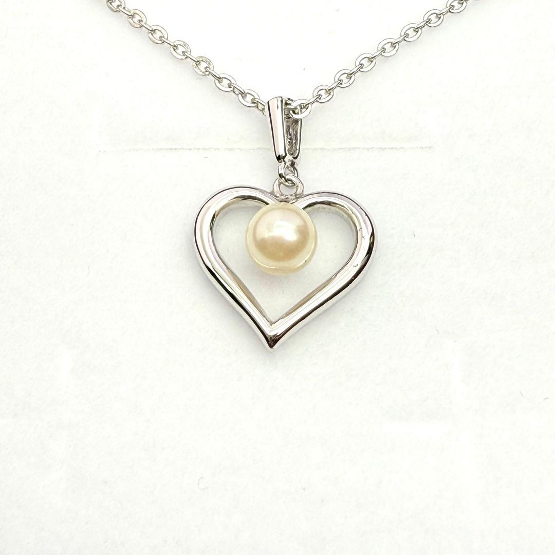 Mikimoto heart-shaped necklace with 5mm pearl on 38.5 cm SV925 silver chain