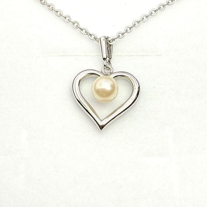 Mikimoto heart-shaped necklace with 5mm pearl on 38.5 cm SV925 silver chain
