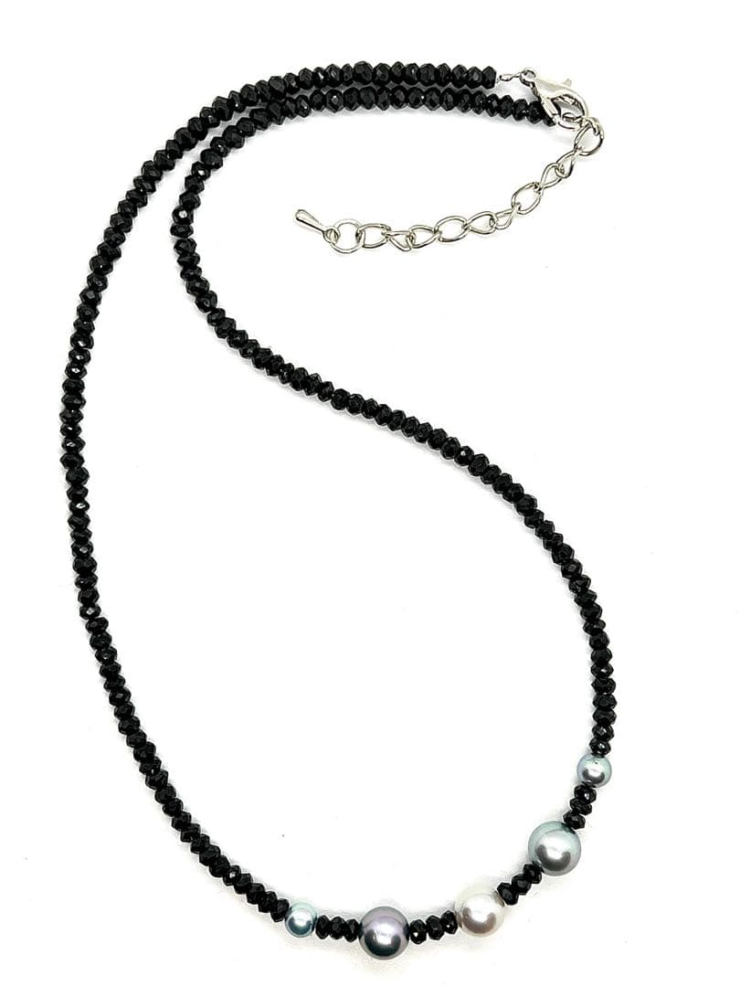 Akoya pearl and multi-color pearl necklace with black spinel beads and adjustable length