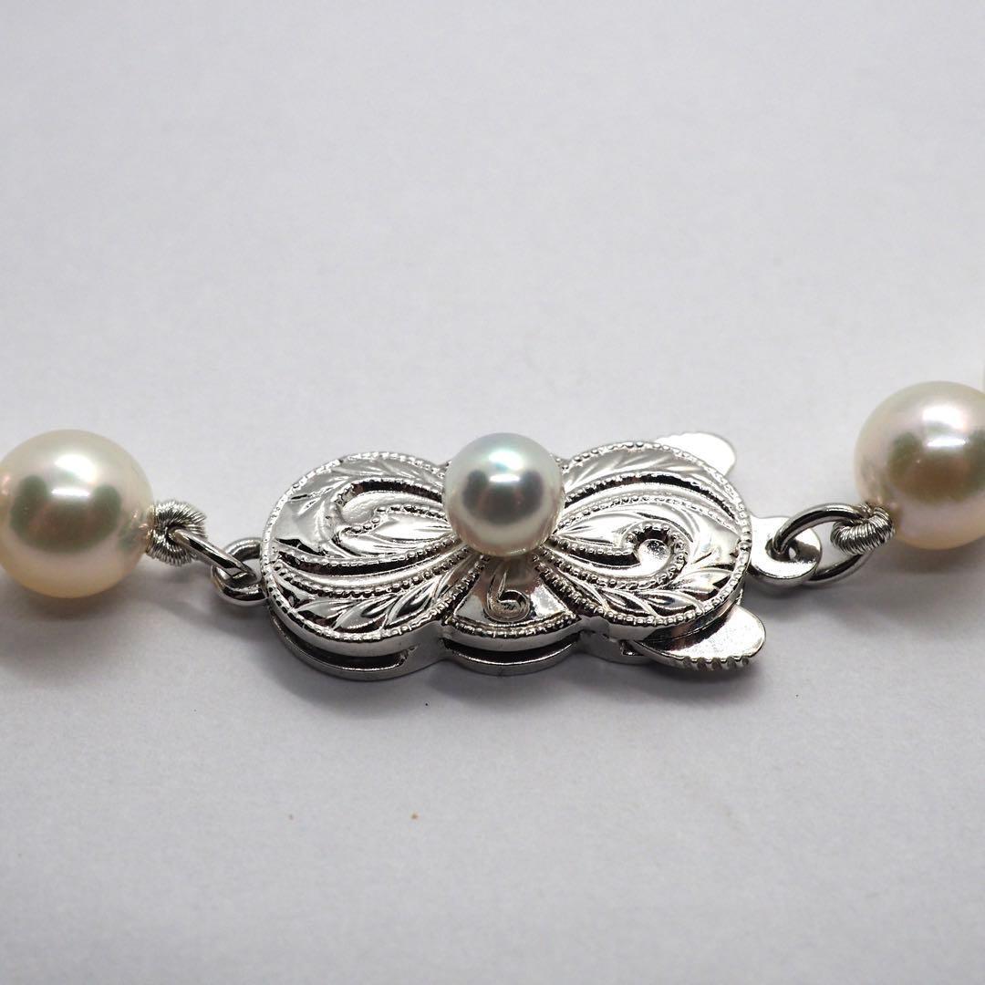 MIKIMOTOJAL pearl necklace 44cm length with 70 round silver-stamped pearls 5.4-7.2mm diameter