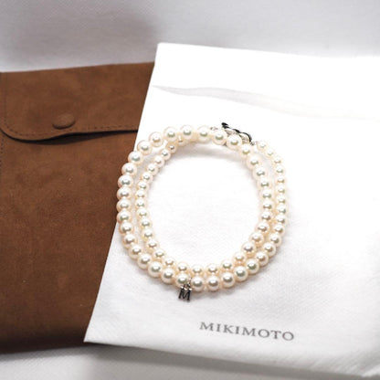 MIKIMOTOJAL pearl necklace 44cm length with 70 round silver-stamped pearls 5.4-7.2mm diameter