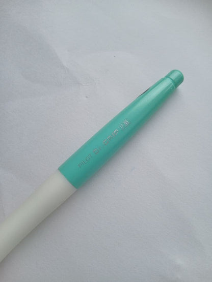 Close-up of a discontinued PILOT Dr.GRIP antibacterial ballpoint pen with visible logo and grip