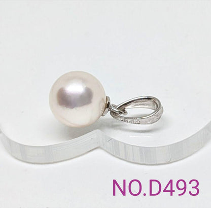Akoya Pearl SV925 rhodium-plated pendant with 8.15mm Hanadama grade pearl on 45cm brass chain NO.D493