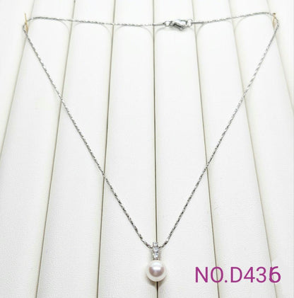 Akoya pearl pendant with SV925 rhodium plating and cubic zirconia on a 45cm stainless steel chain