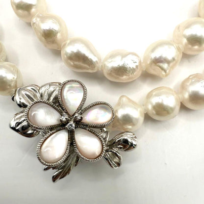 Akoya Pearl Baroque 8mm adjustable pearl necklace with diamond accents in white with pink hue on 47.5cm chain