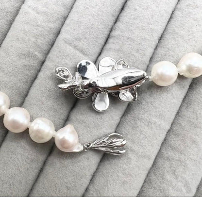 Akoya Pearl Baroque 8mm adjustable pearl necklace with diamond accents in white with pink hue on 47.5cm chain
