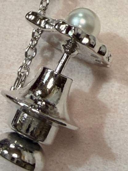Akoya Pearl Tie Pin by Mikimoto with 3.9mm round white pearl on silver metal