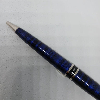 WATERMAN Expert Blue Marble ballpoint pen in blue metal with stripe pattern shown with box and manual