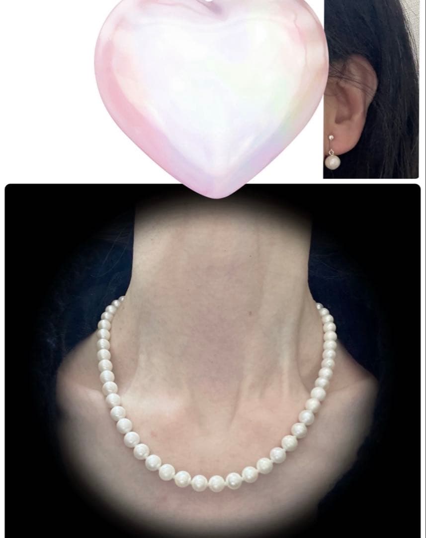High-quality Akoya pearl necklace and earring set with 7.5mm white round pearls on a white background
