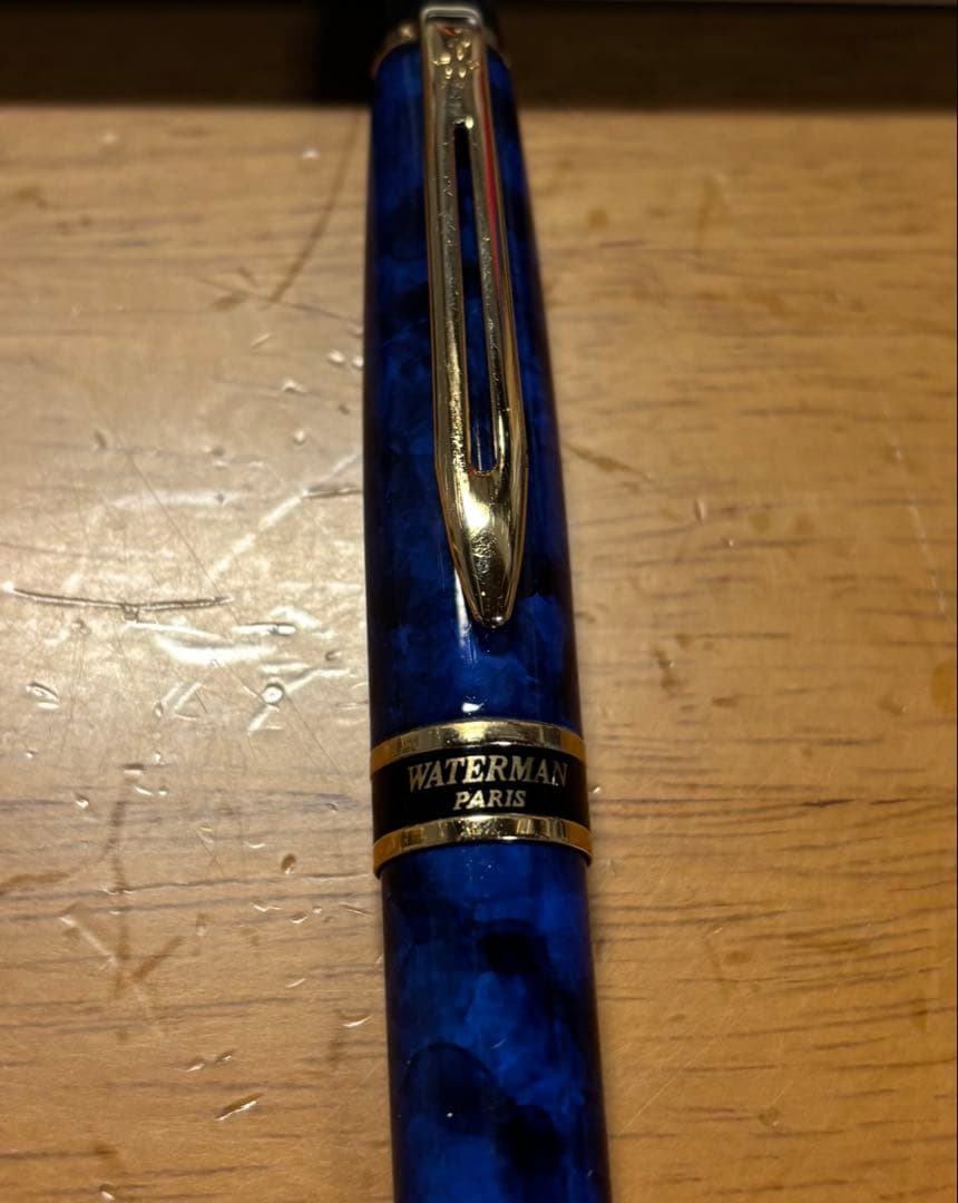 Waterman Expert Marble Blue fountain pen showing blue marble finish and silver accents
